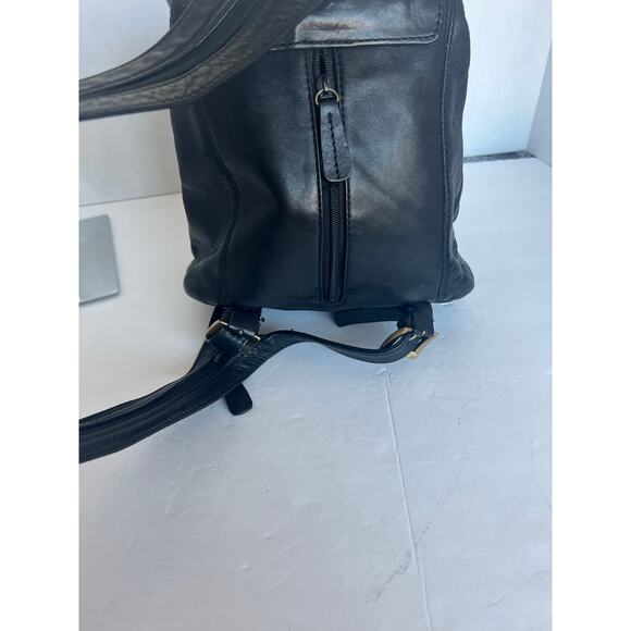 Sereta Premium Soft Black Leather Gold Accent Mini Backpack Shoulder Bag Purse - Picture 6 of 14